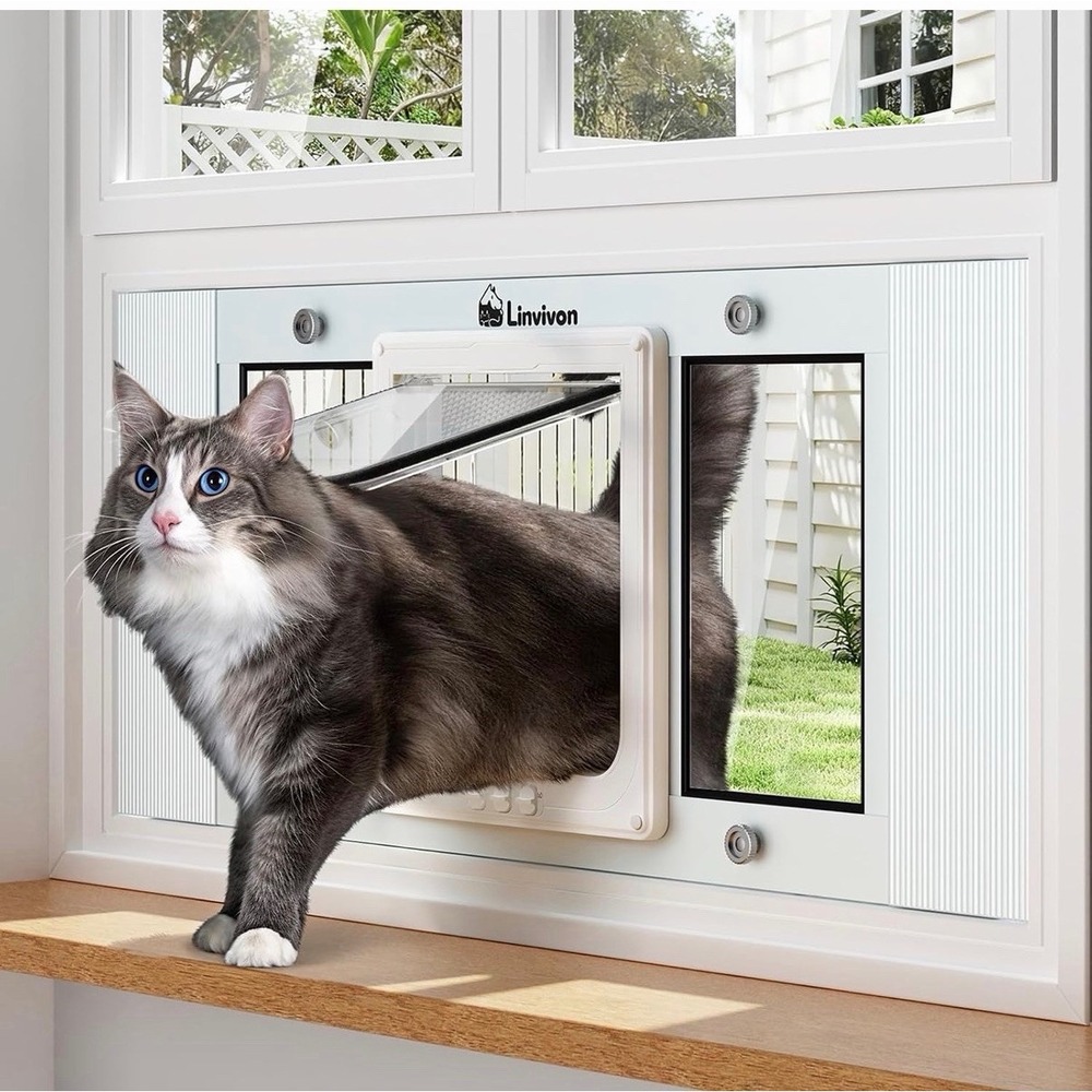 Adjustable Cat Door for Window Locking Pet Door Insert Weatherproof 23-28"